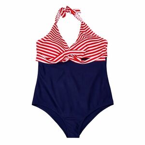 Red and Blue Striped Women's One Piece Swimsuit